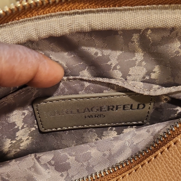 Karl Lagerfeld Brown Leather and Woven Crossbody Bag W Charms & Guitar Strap NWT - Picture 8 of 11